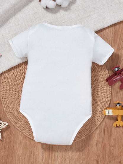 Newborn Baby Boy Slogan Print Short Sleeve Romper