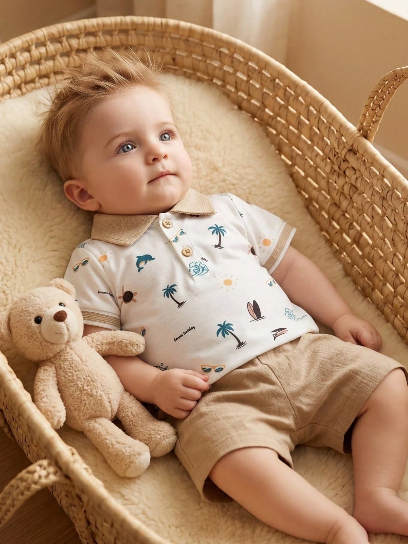 Newborn Baby Coconut Tree Print Short Sleeve Top And Shorts Casual Daily Outfit