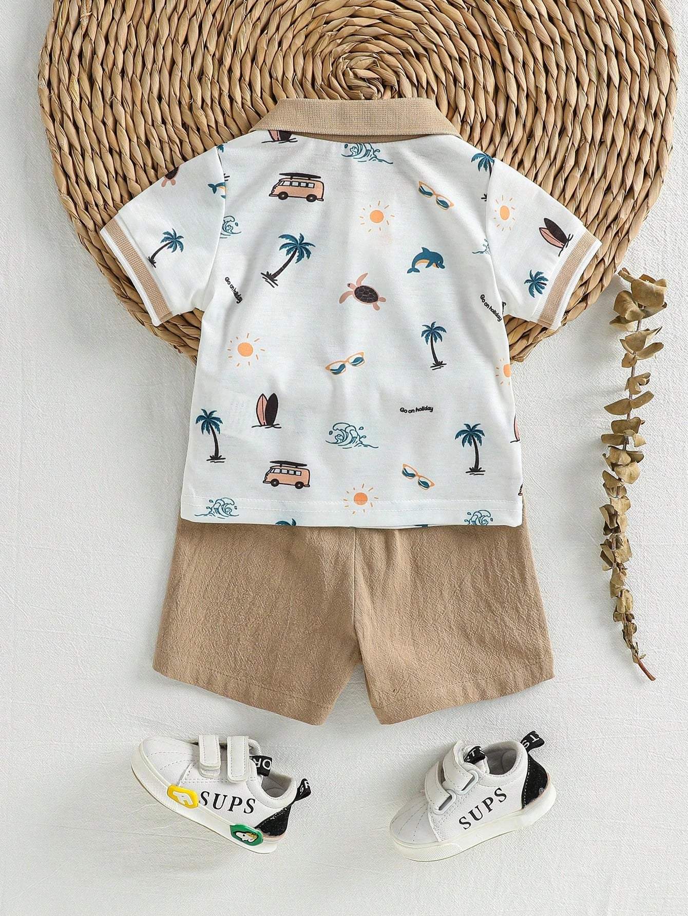 Newborn Baby Coconut Tree Print Short Sleeve Top And Shorts Casual Daily Outfit