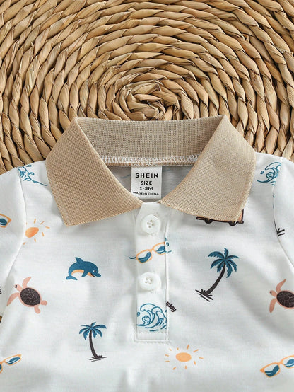 Newborn Baby Coconut Tree Print Short Sleeve Top And Shorts Casual Daily Outfit
