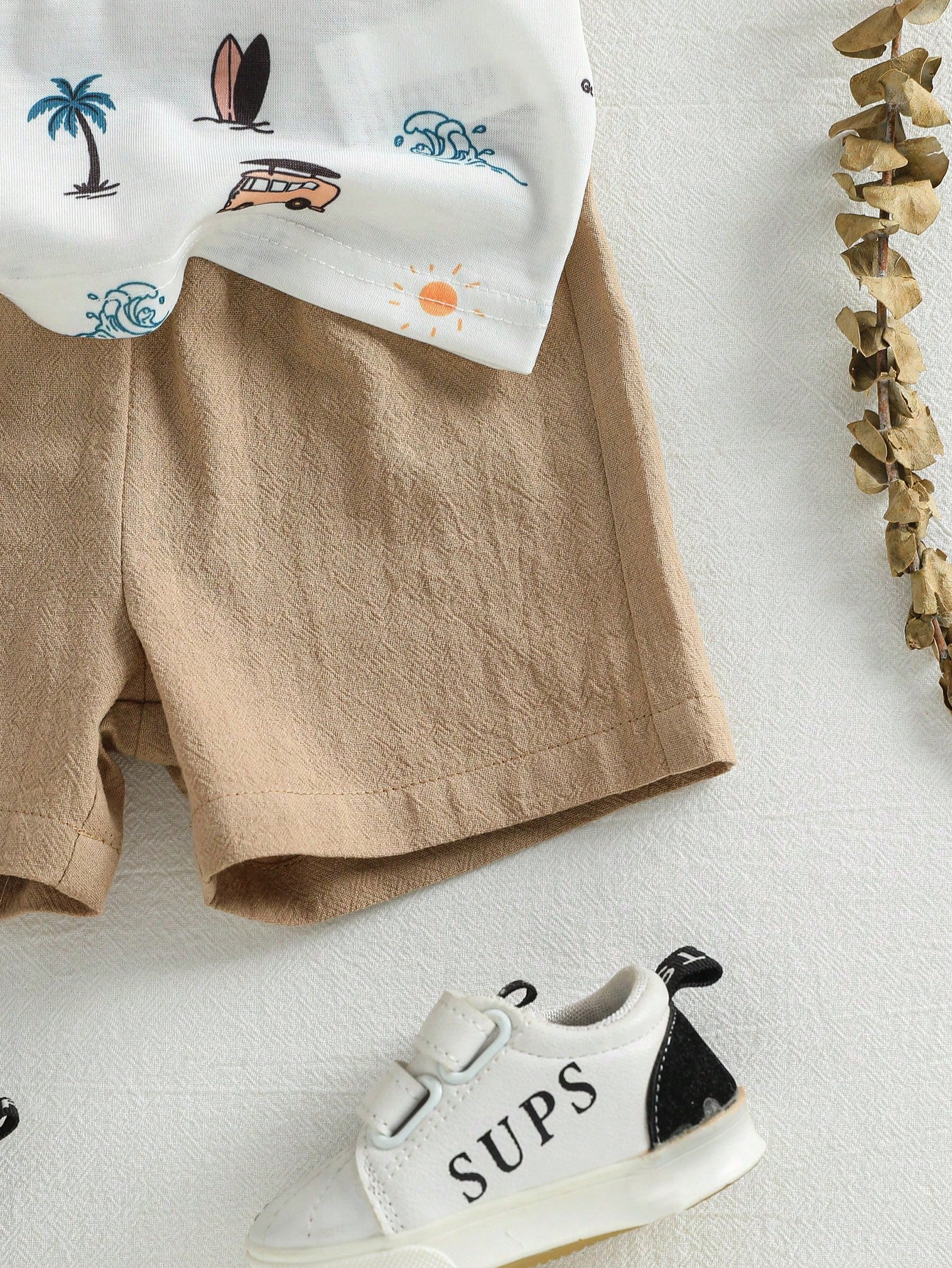 Newborn Baby Coconut Tree Print Short Sleeve Top And Shorts Casual Daily Outfit