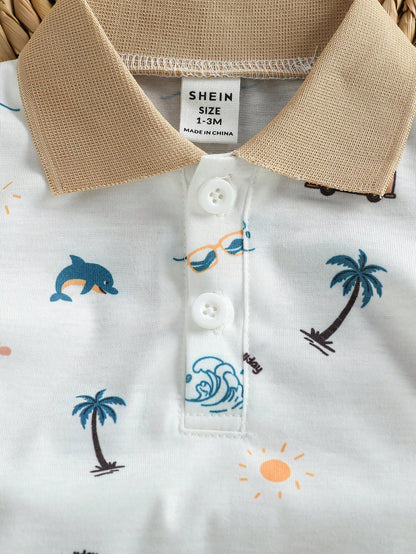 Newborn Baby Coconut Tree Print Short Sleeve Top And Shorts Casual Daily Outfit