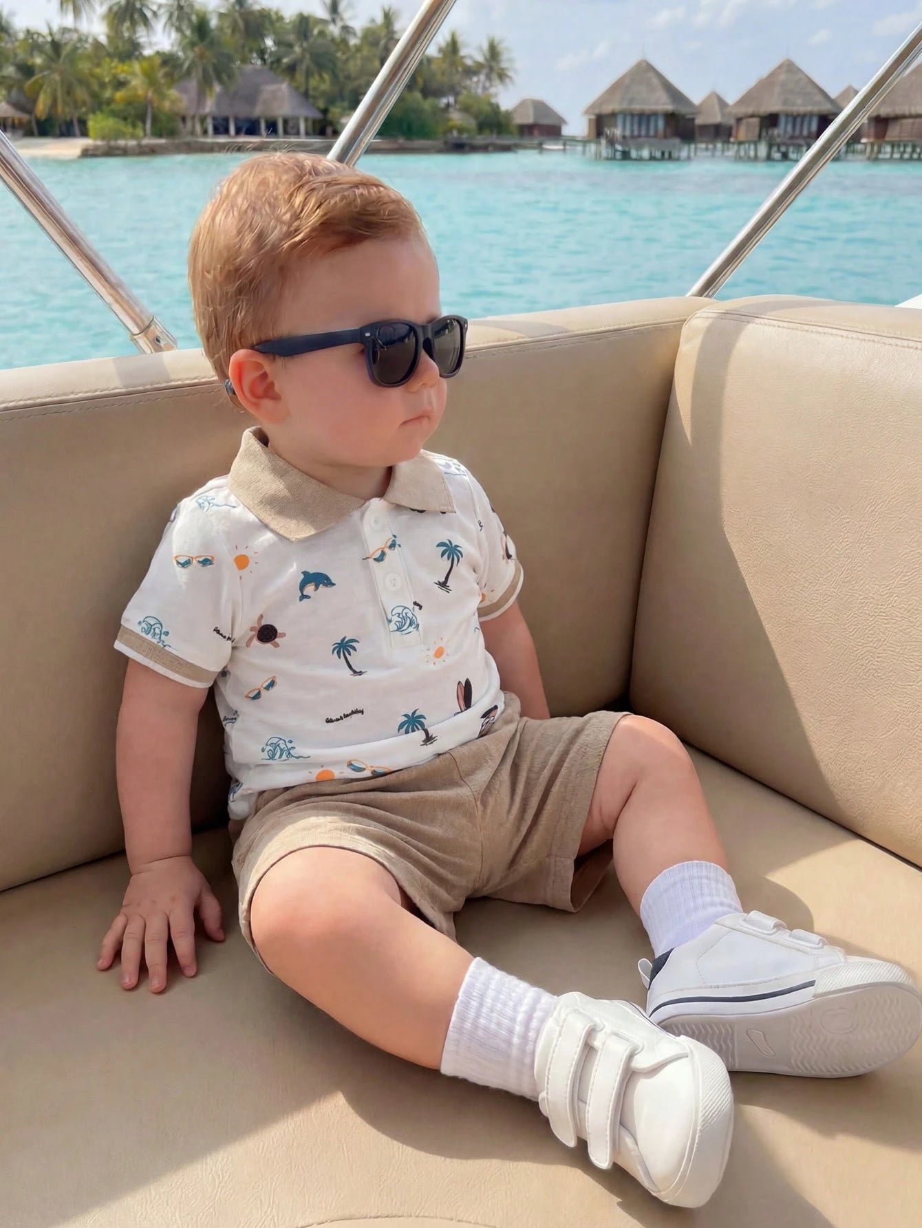 Newborn Baby Coconut Tree Print Short Sleeve Top And Shorts Casual Daily Outfit