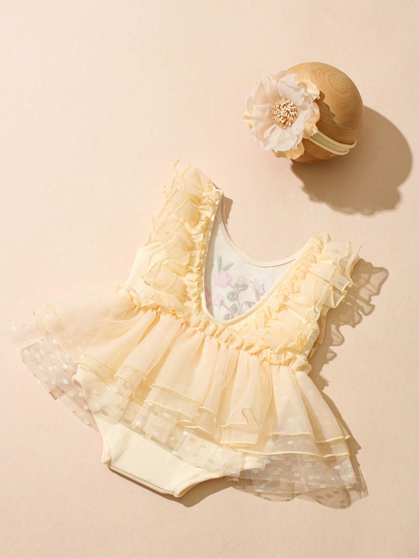 Newborn Baby Floral Embroidered Romper With Headband, Photography Outfit And Prop