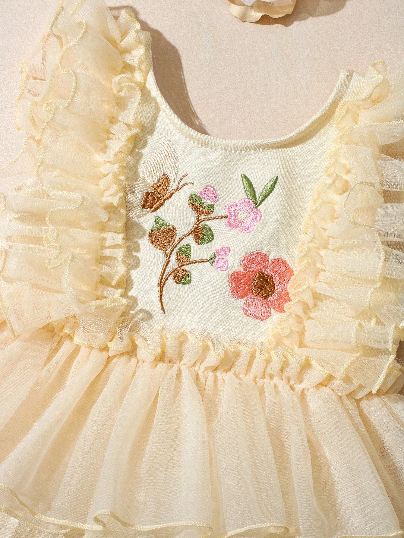 Newborn Baby Floral Embroidered Romper With Headband, Photography Outfit And Prop