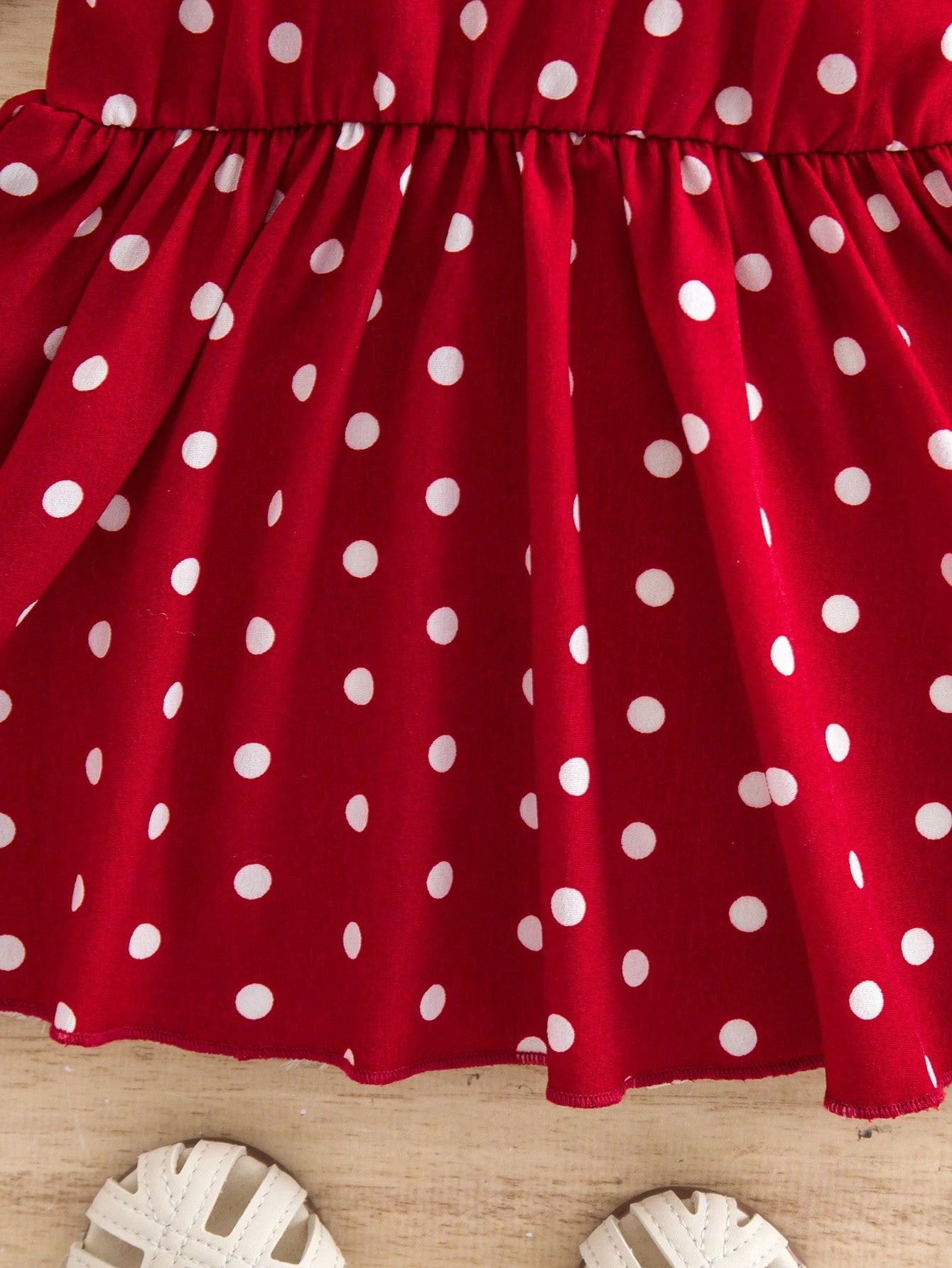 Newborn Baby Girl Casual Vacation Cute Red Polka Dot Flutter Sleeve Dress