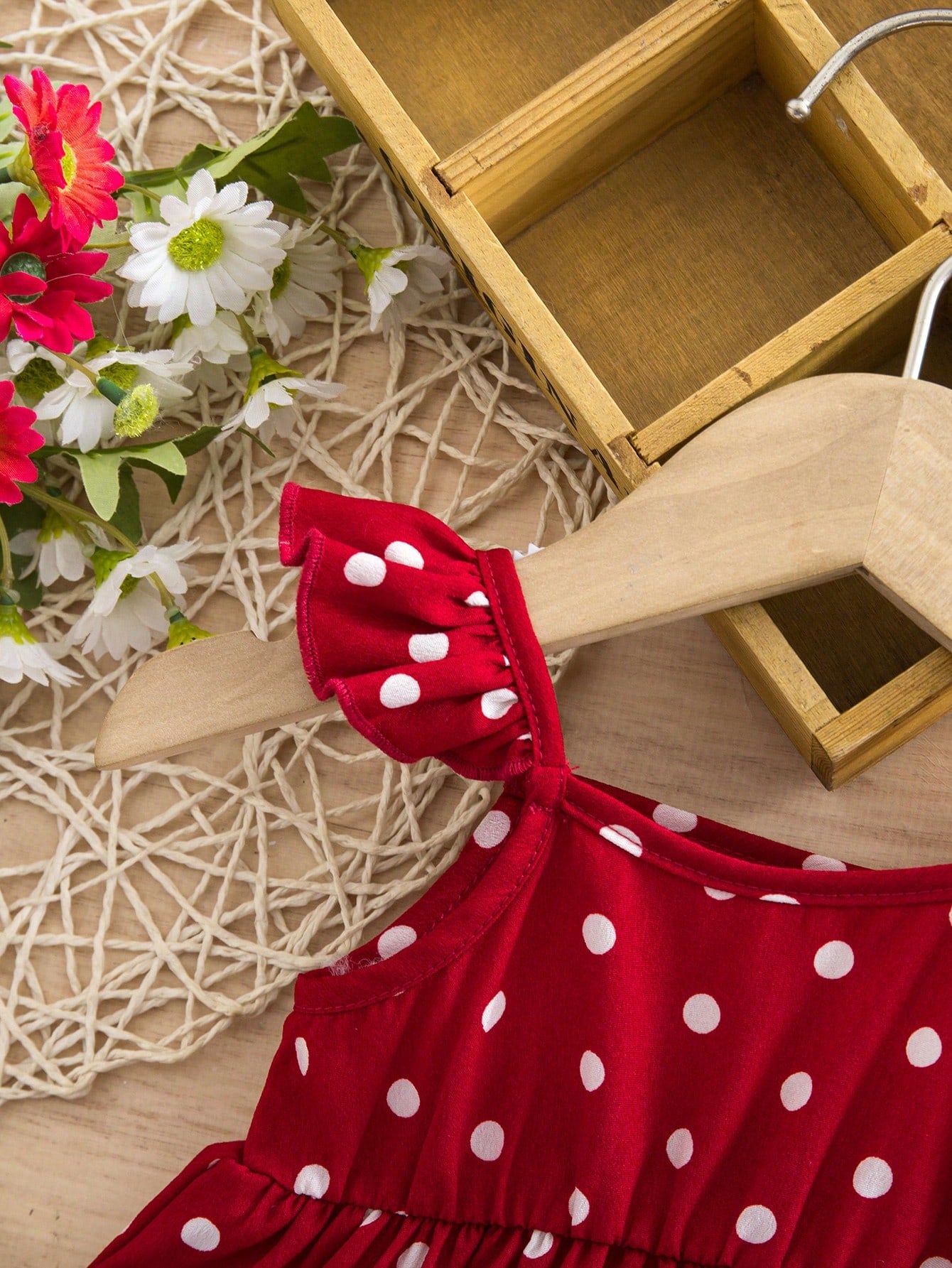 Newborn Baby Girl Casual Vacation Cute Red Polka Dot Flutter Sleeve Dress