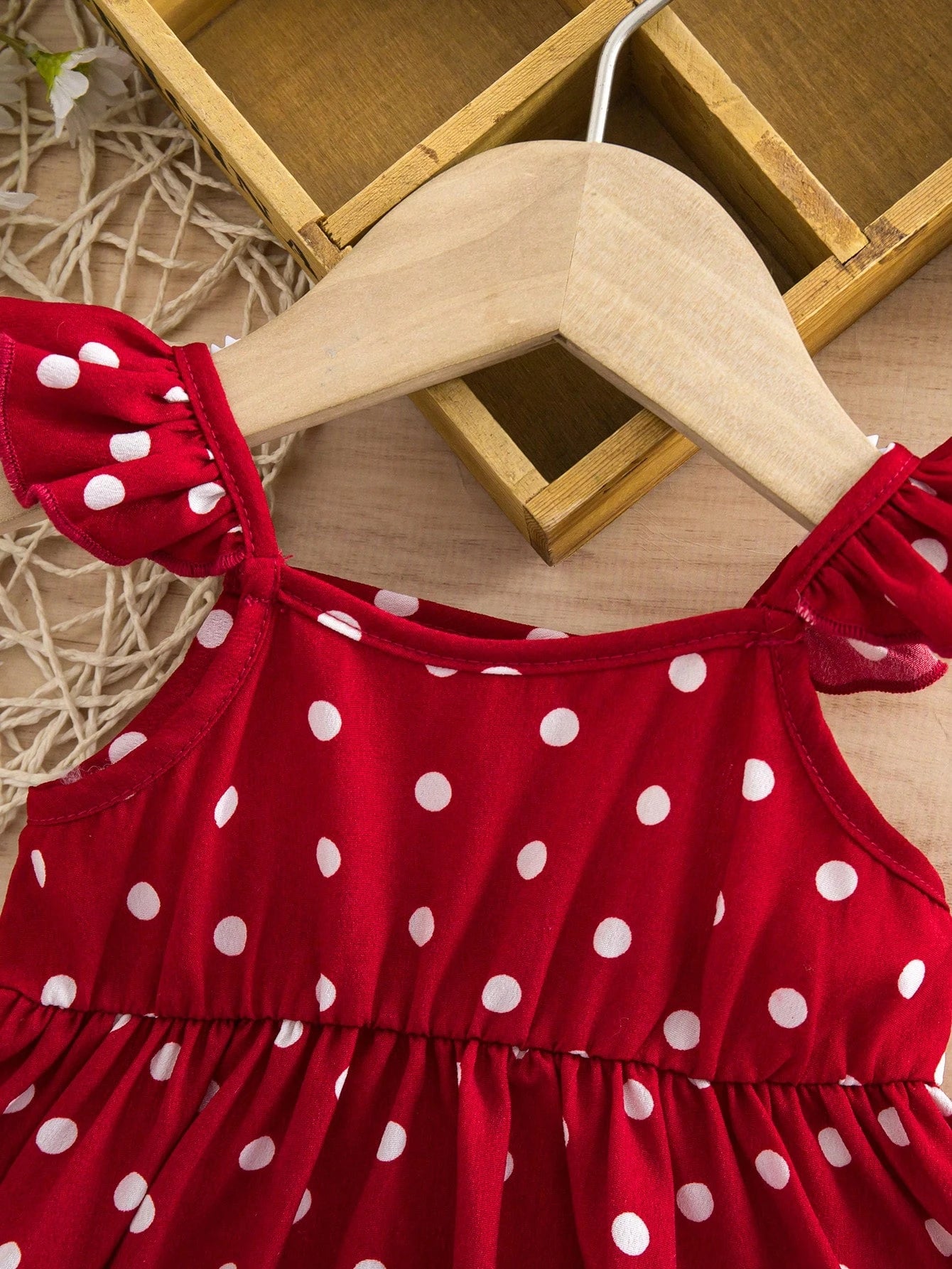 Newborn Baby Girl Casual Vacation Cute Red Polka Dot Flutter Sleeve Dress