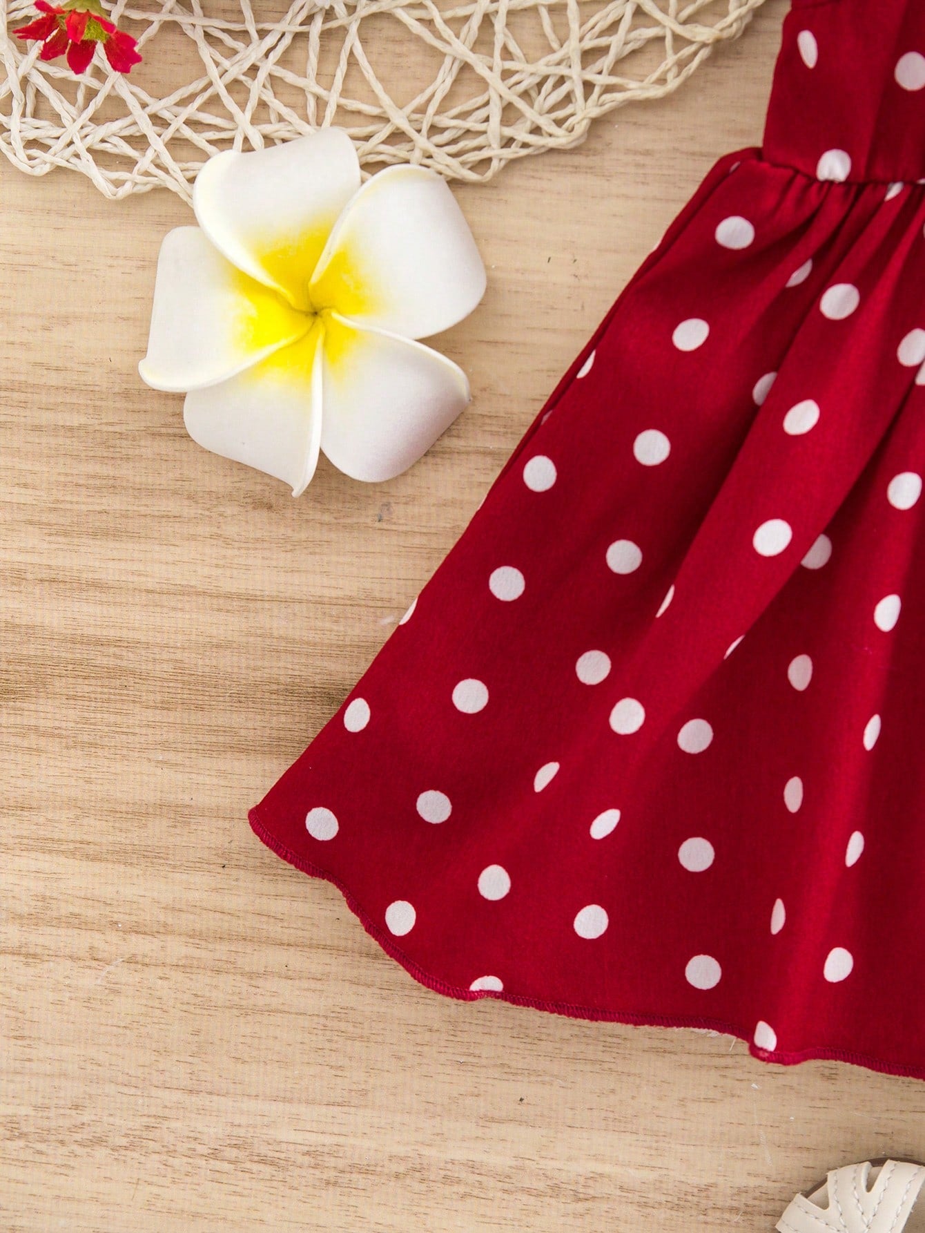 Newborn Baby Girl Casual Vacation Cute Red Polka Dot Flutter Sleeve Dress