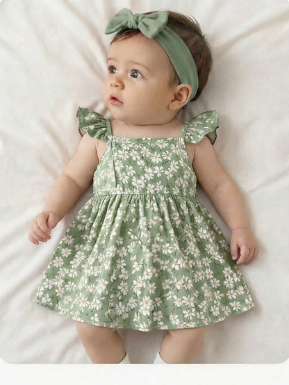 Newborn Baby Girl Casual Vacation Cute Red Polka Dot Flutter Sleeve Dress