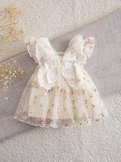Newborn Baby Girl Cute & Elegant Summer Mesh Floral Embroidery Dress