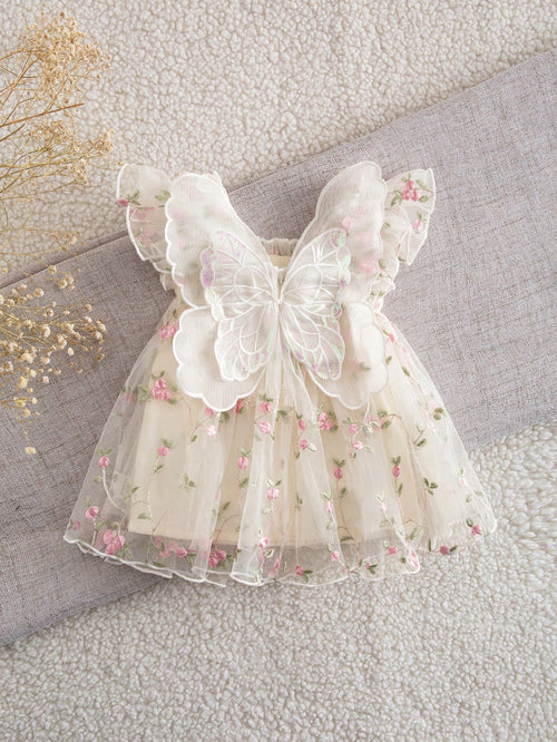 Newborn Baby Girl Cute & Elegant Summer Mesh Floral Embroidery Dress
