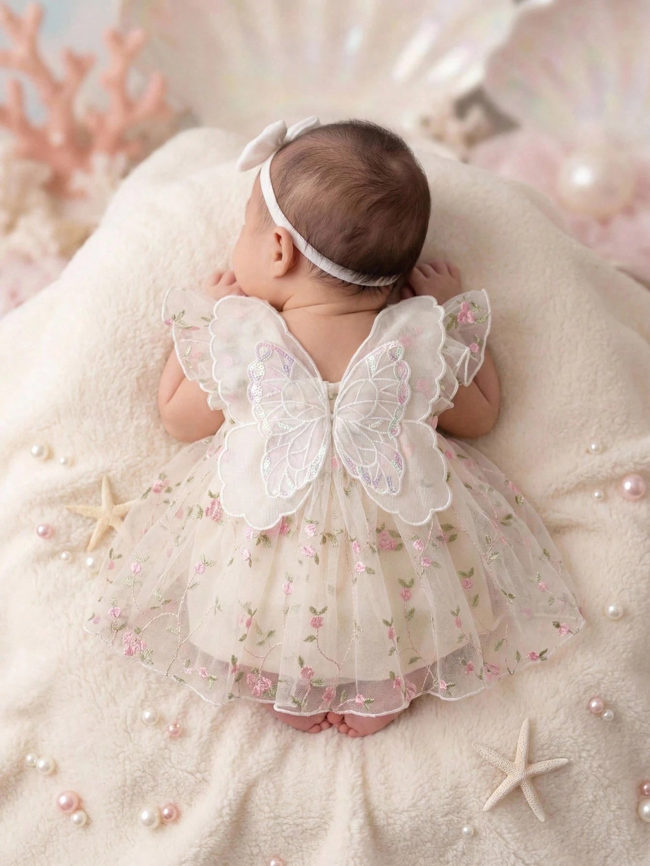 Newborn Baby Girl Cute & Elegant Summer Mesh Floral Embroidery Dress
