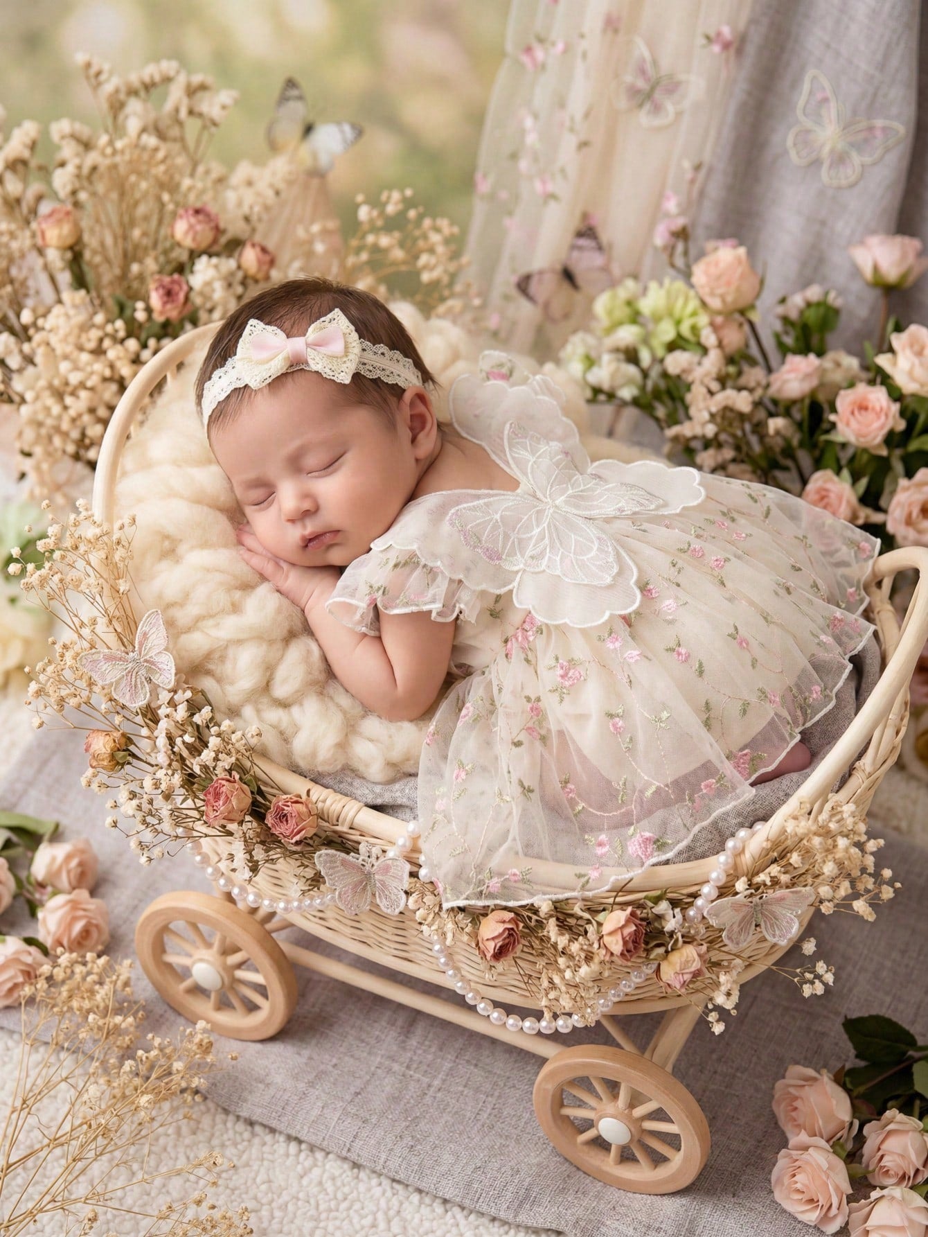 Newborn Baby Girl Cute & Elegant Summer Mesh Floral Embroidery Dress