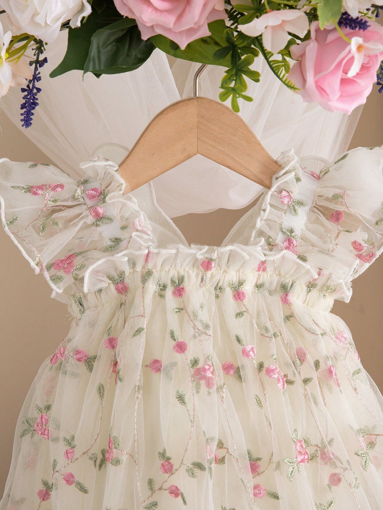 Newborn Baby Girl Cute & Elegant Summer Mesh Floral Embroidery Dress