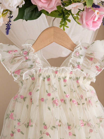 Newborn Baby Girl Cute & Elegant Summer Mesh Floral Embroidery Dress