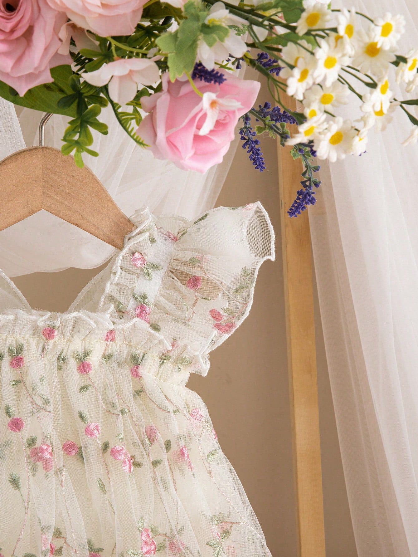 Newborn Baby Girl Cute & Elegant Summer Mesh Floral Embroidery Dress