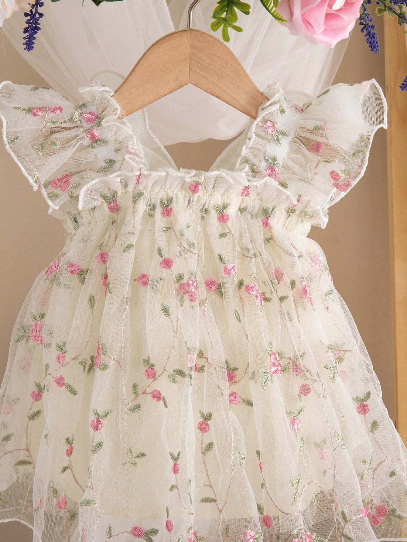 Newborn Baby Girl Cute & Elegant Summer Mesh Floral Embroidery Dress