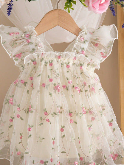 Newborn Baby Girl Cute & Elegant Summer Mesh Floral Embroidery Dress