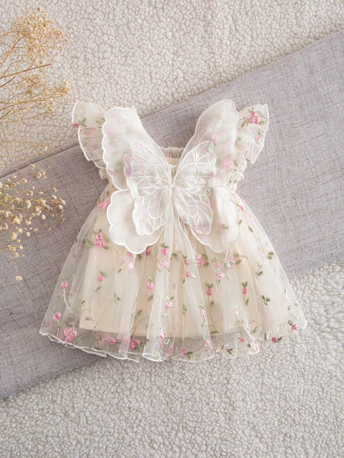 Newborn Baby Girl Cute & Elegant Summer Mesh Floral Embroidery Dress