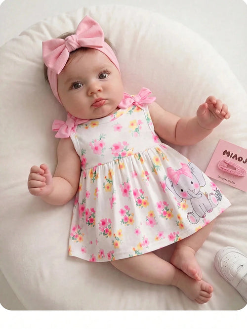 Newborn Baby Girl Cute Floral Pattern Sleeveless Dress, Summer