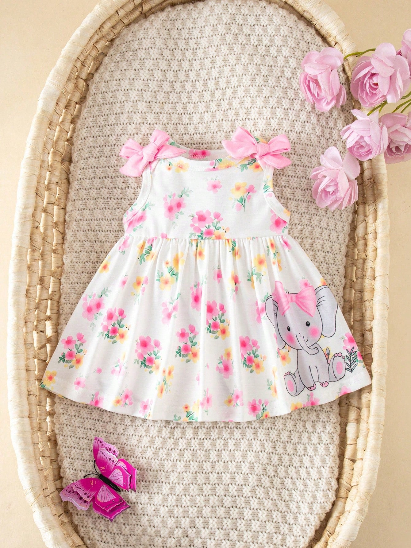 Newborn Baby Girl Cute Floral Pattern Sleeveless Dress, Summer