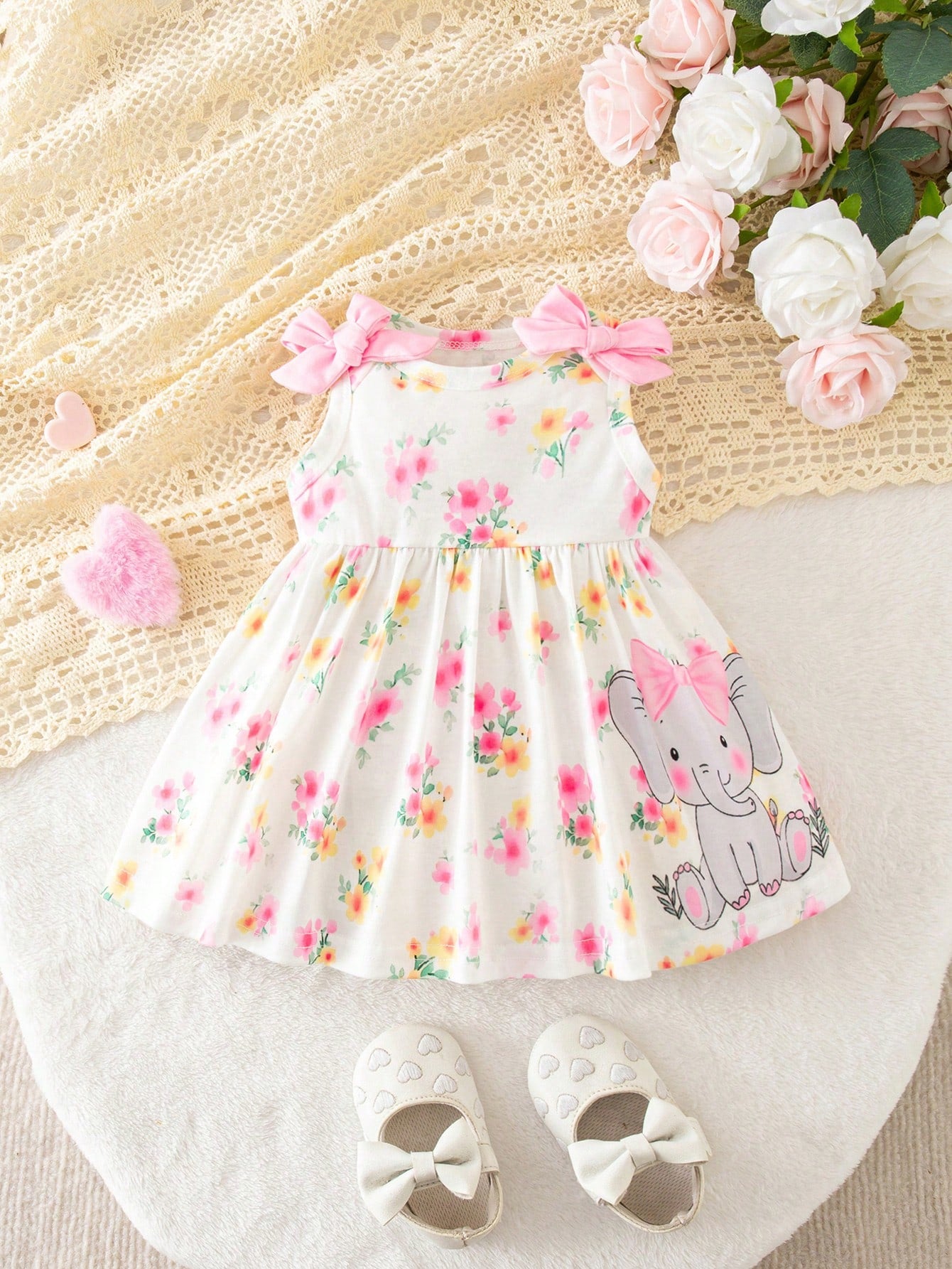 Newborn Baby Girl Cute Floral Pattern Sleeveless Dress, Summer