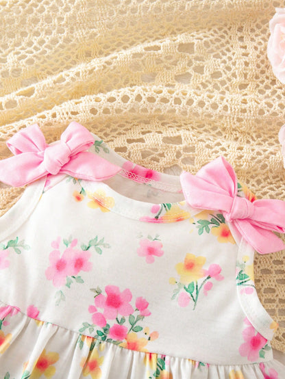 Newborn Baby Girl Cute Floral Pattern Sleeveless Dress, Summer
