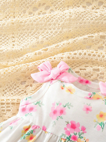 Newborn Baby Girl Cute Floral Pattern Sleeveless Dress, Summer