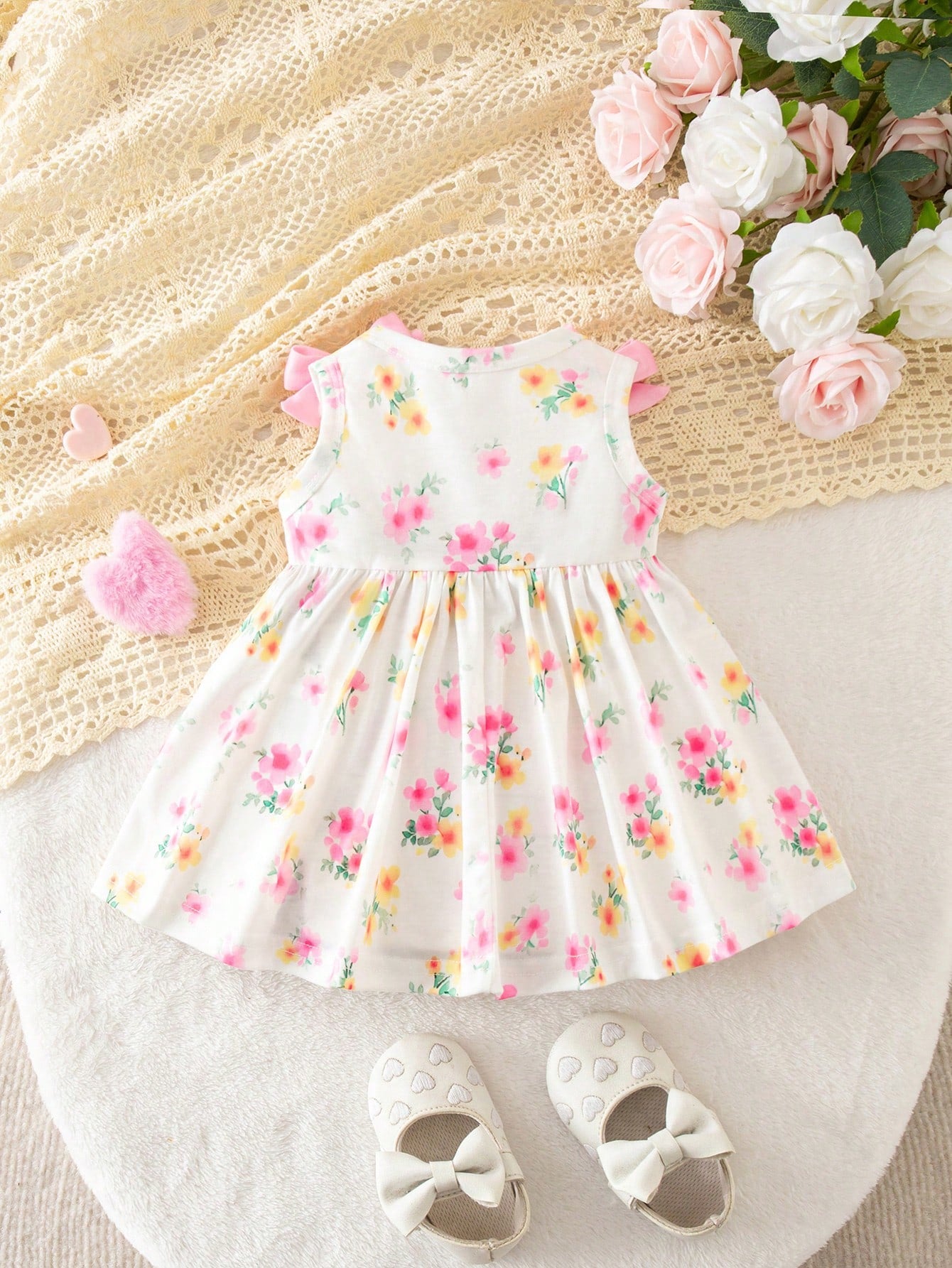Newborn Baby Girl Cute Floral Pattern Sleeveless Dress, Summer
