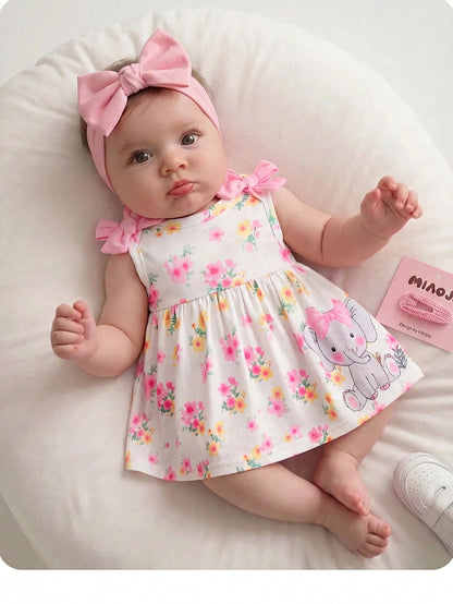 Newborn Baby Girl Cute Floral Pattern Sleeveless Dress, Summer