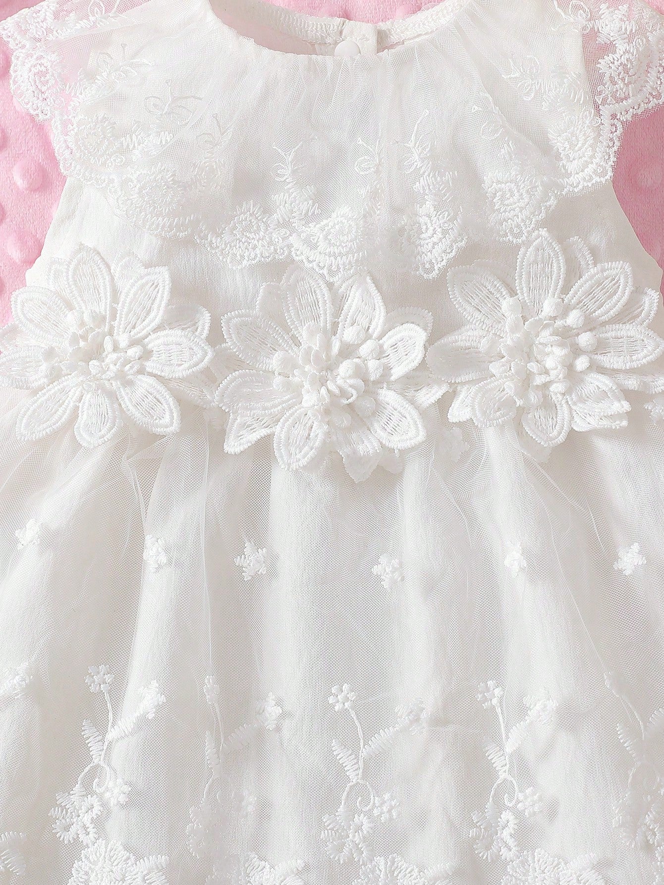 Newborn Baby Girl White Summer Elegant Mesh Dress Lace Collar Sleeveless Lightweight Outfit For Wedding Guest 100-Day Celebration & Family Photos