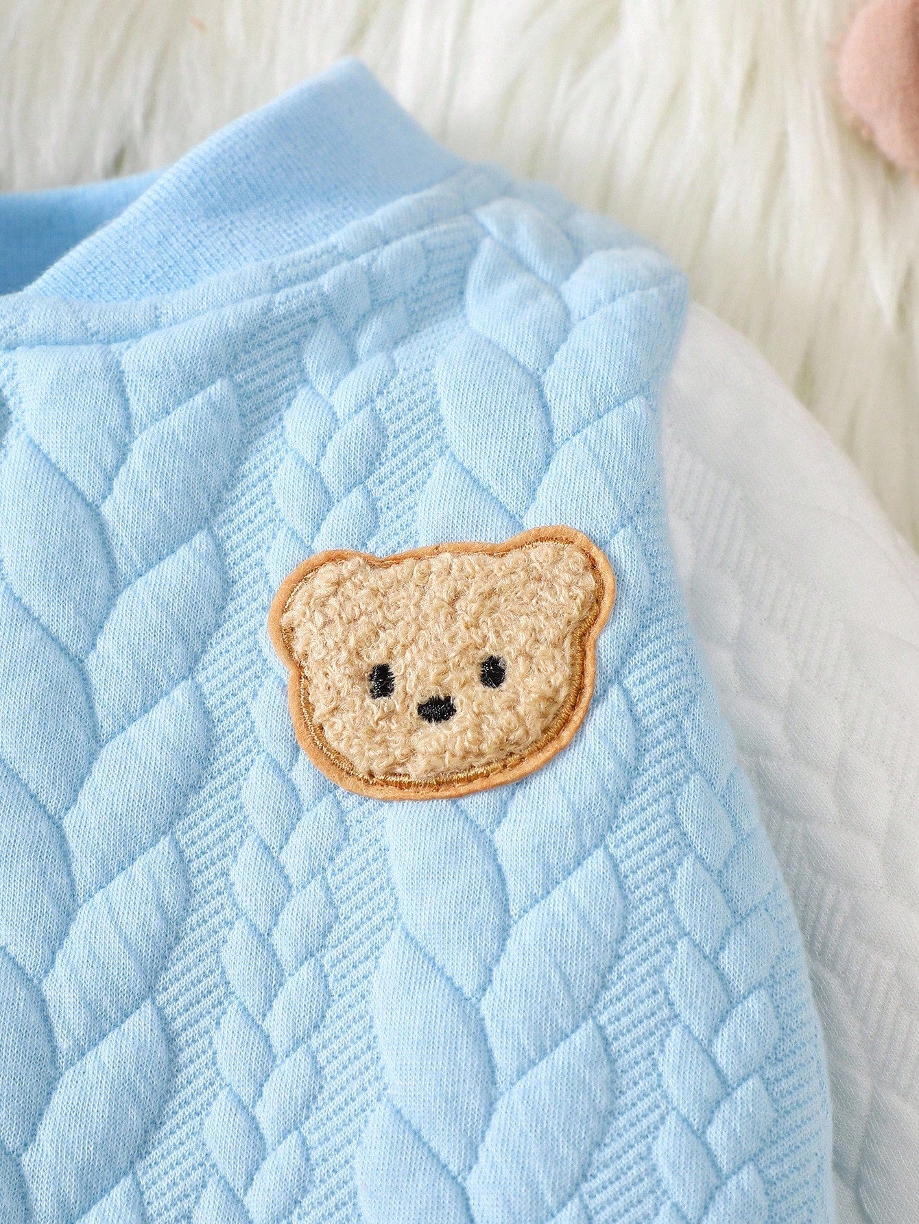Newborn Boy Baby Bear Pattern 2pcs Suit Cute Autumn Blue And White Stripe Cable Knit Fabric Jacket And Pants Set Holiday Fashionable Boys Outfit