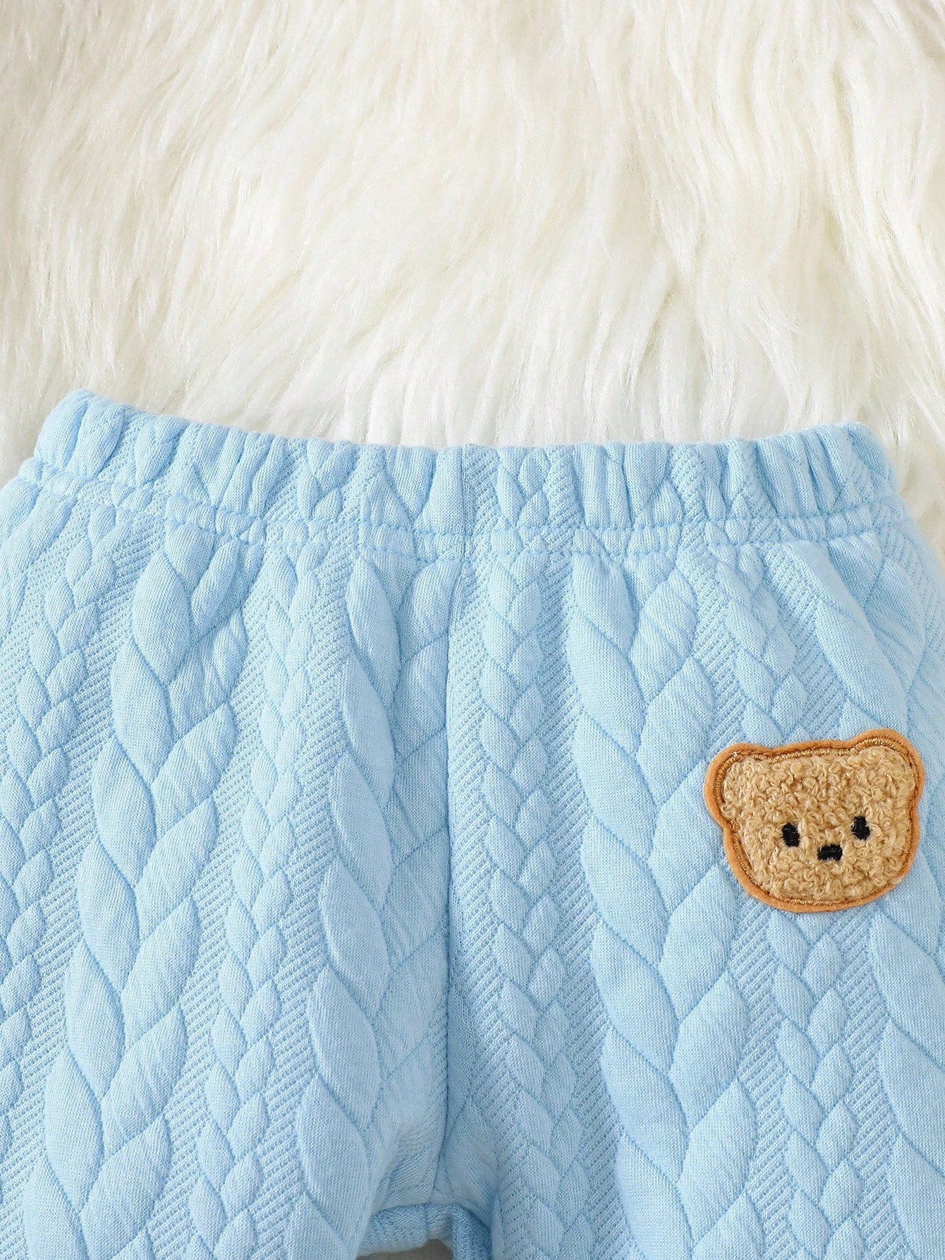 Newborn Boy Baby Bear Pattern 2pcs Suit Cute Autumn Blue And White Stripe Cable Knit Fabric Jacket And Pants Set Holiday Fashionable Boys Outfit