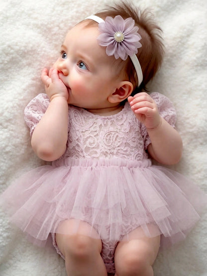 Newborn Photography Outfits Ribbon Bow Lace Romper With Headband Baby Girl Summer Mesh Dress For 0-3 Month