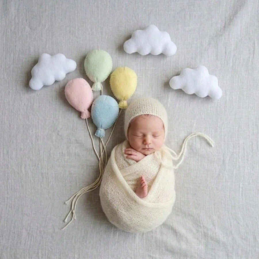 Newborn Photography Props Felt Balloon Cloud Backdrop, INS Style Felt Balloon Set, Macaron Colors, Baby 100 Days Photo Props, Newborn Memorial Photo, INS Style Home Portrait, Baby Room Decor, Newborn