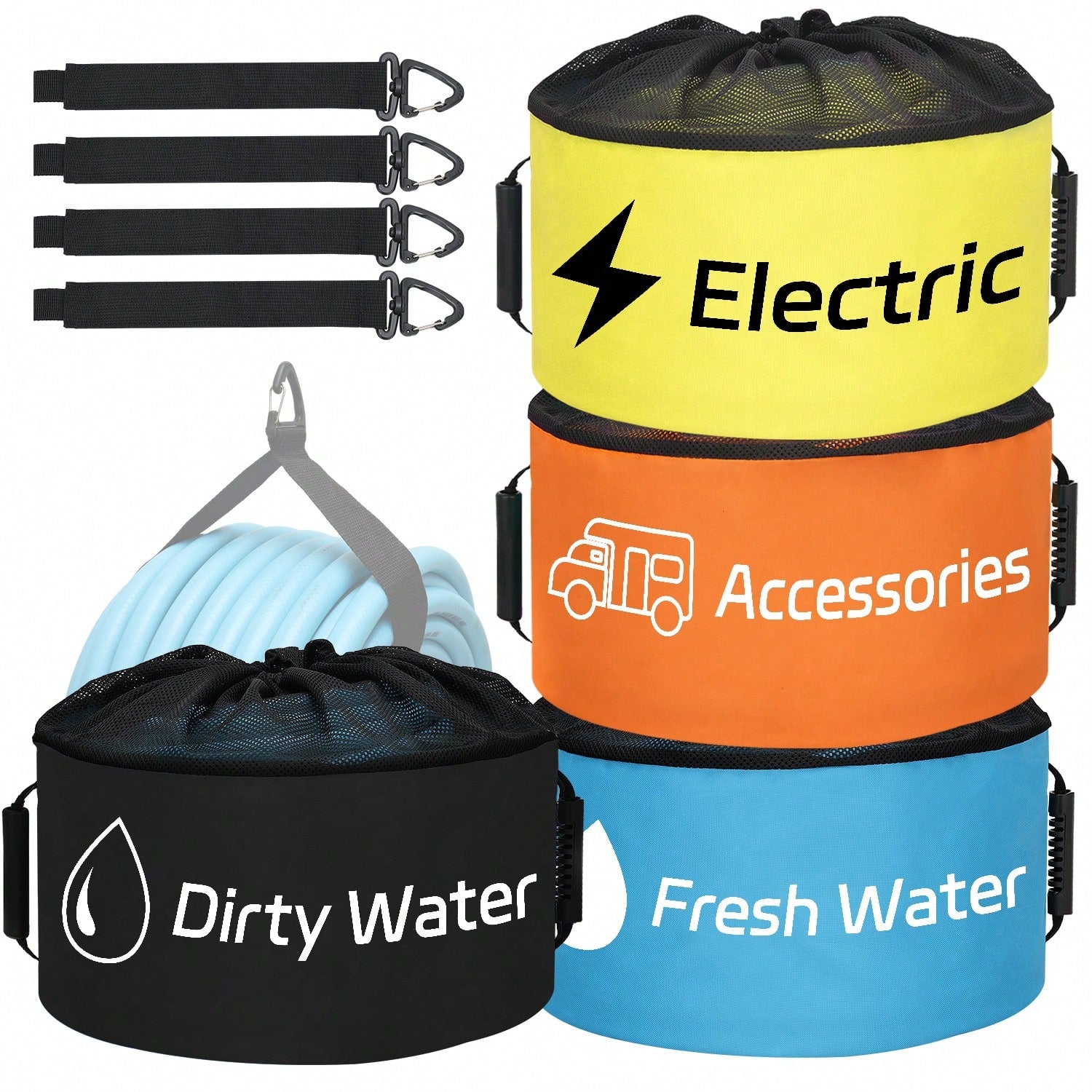 Nilight 4 Pack Waterproof RV Storage Bag With Mesh Top Drawstring Hose Organizer For Sewer Fresh Water Cords Camper Accessories