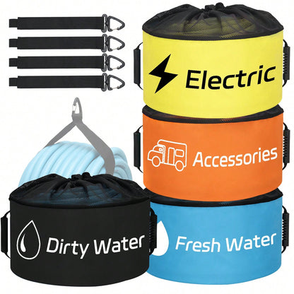 Nilight 4 Pack Waterproof RV Storage Bag With Mesh Top Drawstring Hose Organizer For Sewer Fresh Water Cords Camper Accessories