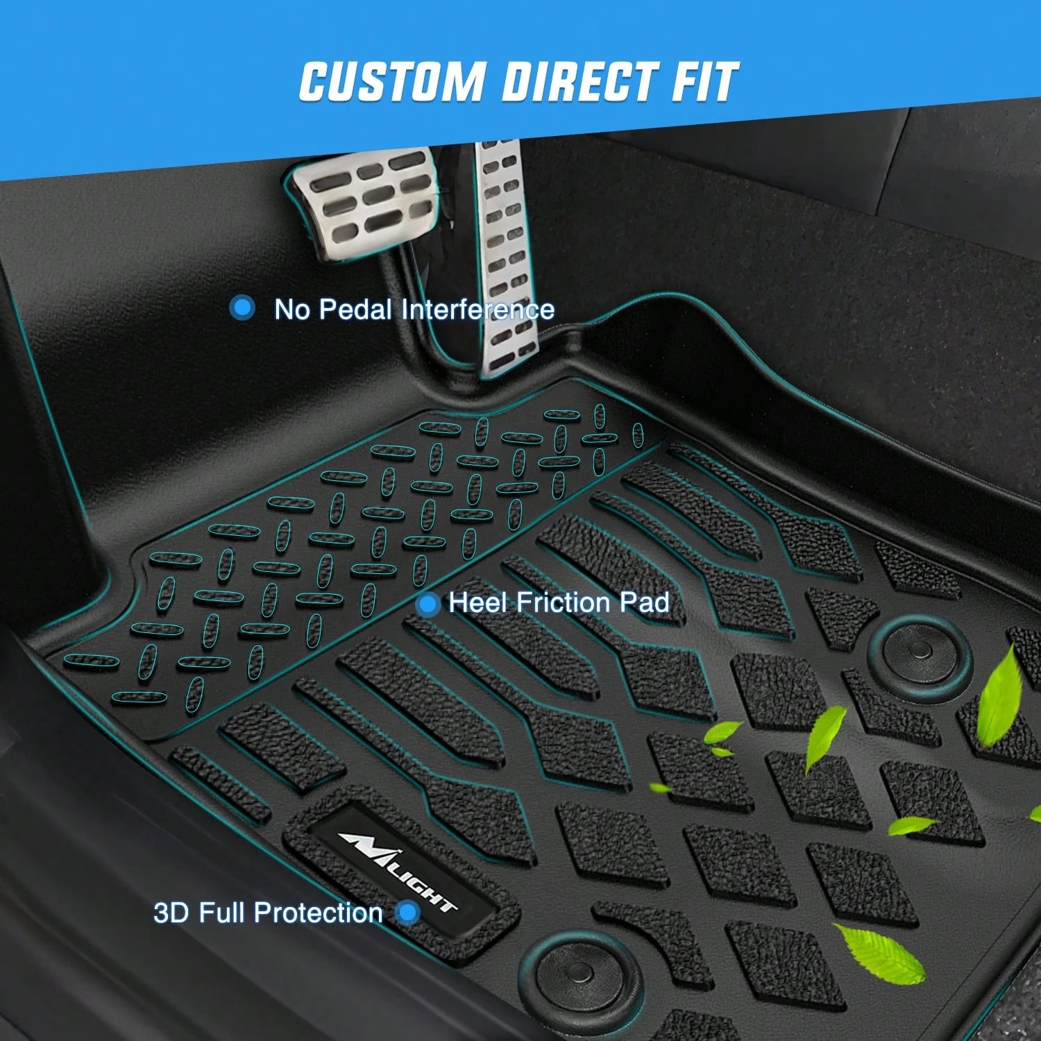Nilight Custom Fit TPE Floor Mats Compatible With Volvo VNL 300, 430, 630, 670, 730 & 780 (2004-2018) And Volvo VT (2006-2010), All-Weather Heavy-Duty Floor Liners, Waterproof, Anti-Slip, Full Coverag