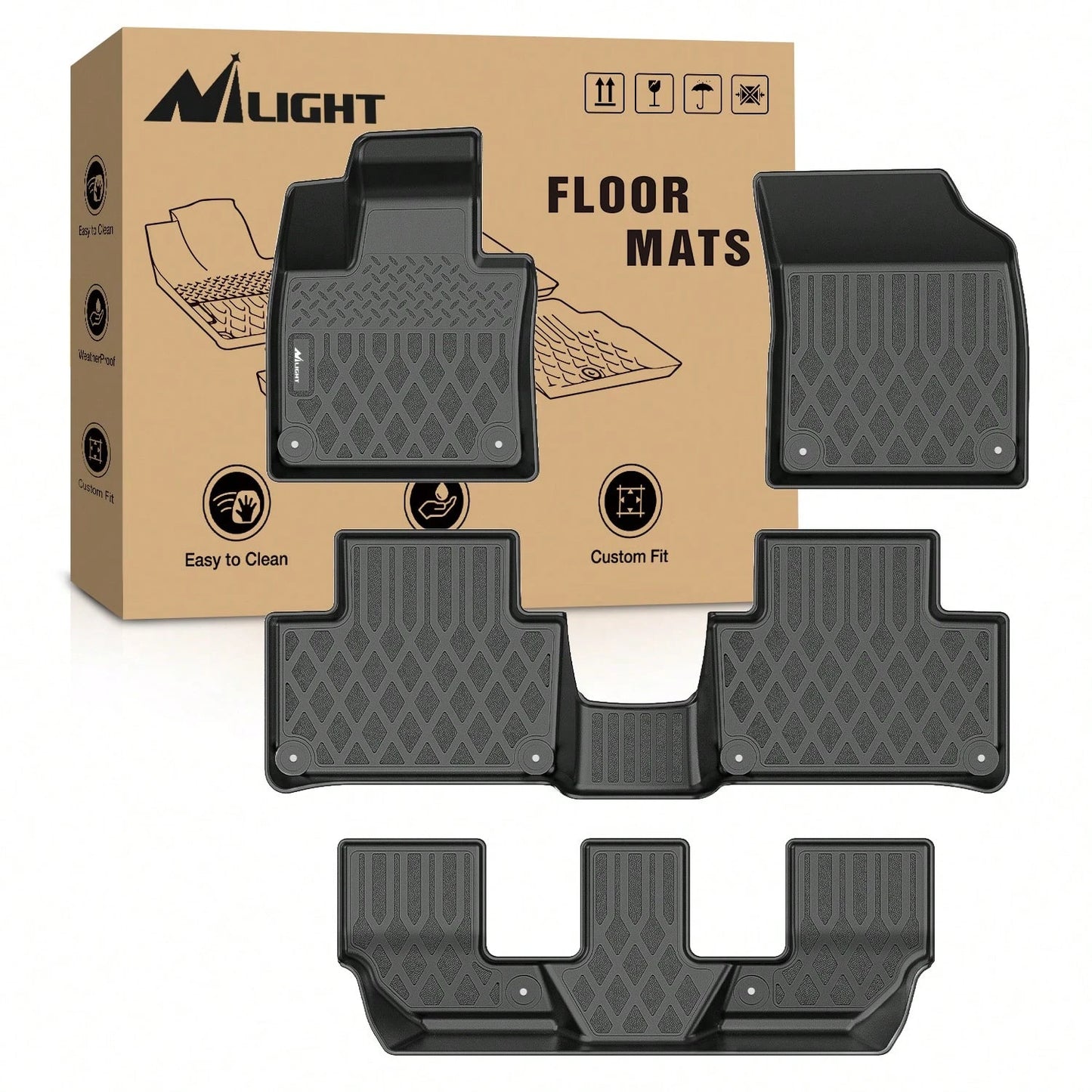 Nilight Custom Fit TPE Floor Mats Compatible With Volvo VNL 300, 430, 630, 670, 730 & 780 (2004-2018) And Volvo VT (2006-2010), All-Weather Heavy-Duty Floor Liners, Waterproof, Anti-Slip, Full Coverag