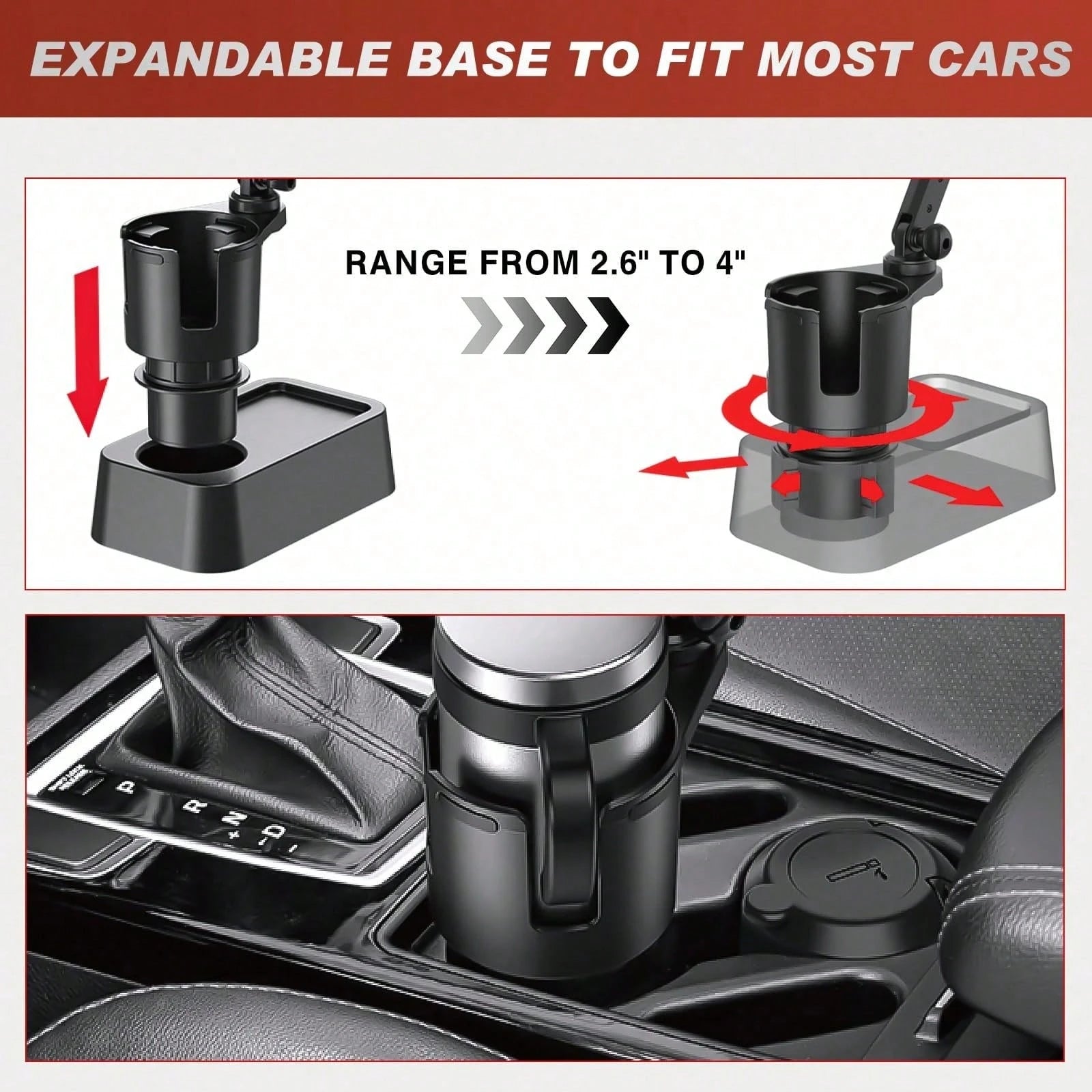 nilight Frokom Cup Holder Expander For Car,Upgraded Car Cup Holder Expander Adapter With Offset Adjustable Base, Fit Most Large Bottles And Mugs- Ramblers 14/24/36/46oz, Hydro Flasks 32/40oz