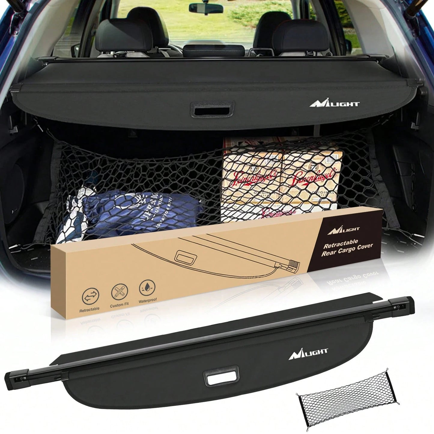 Nilight Retractable Cargo Cover Compatible With Subaru Outback 2010-2024, Rear Trunk Privacy Security Shield With Cargo Storage Net, Custom Fit Luggage Cover