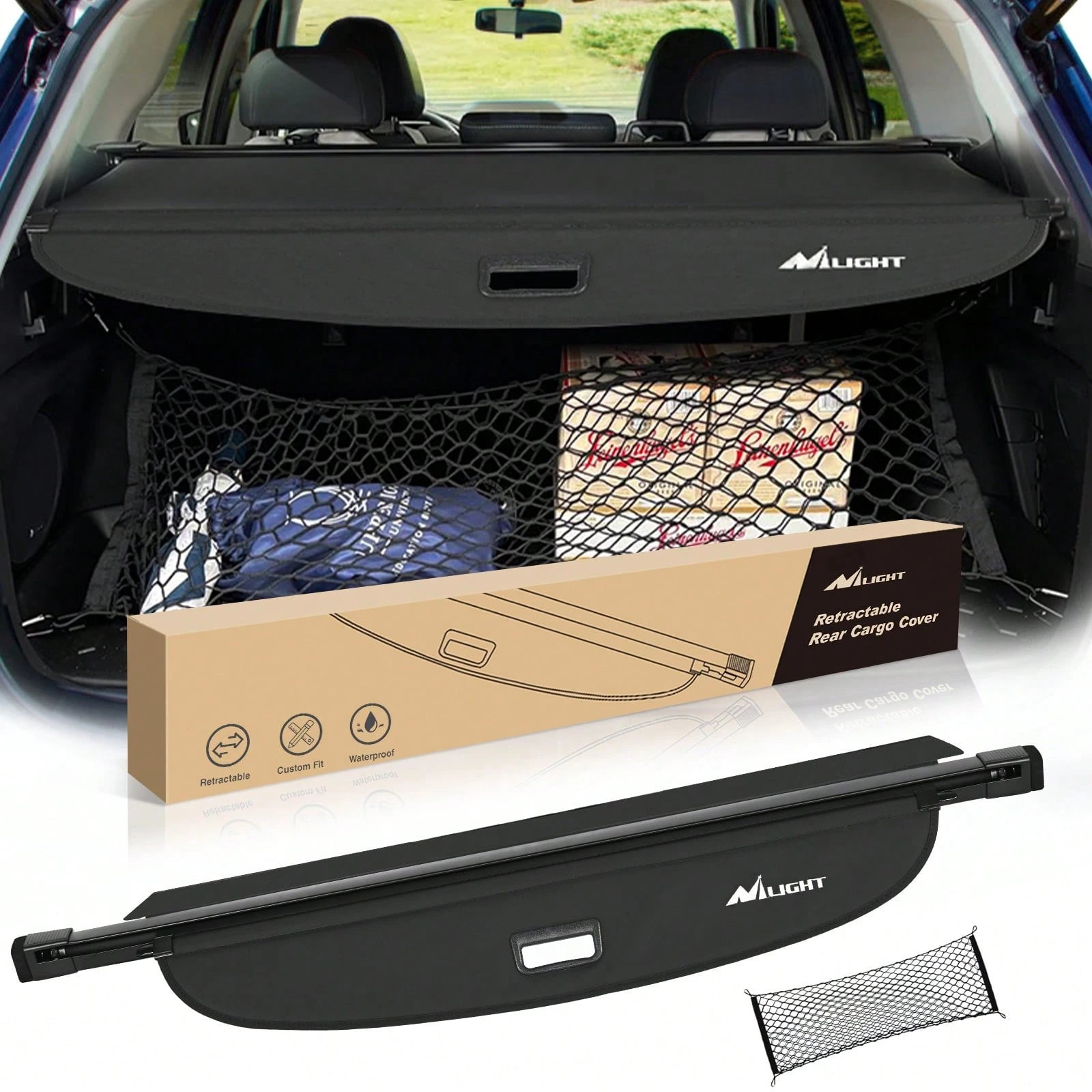 Nilight Retractable Cargo Cover Compatible With Subaru Outback 2010-2024, Rear Trunk Privacy Security Shield With Cargo Storage Net, Custom Fit Luggage Cover