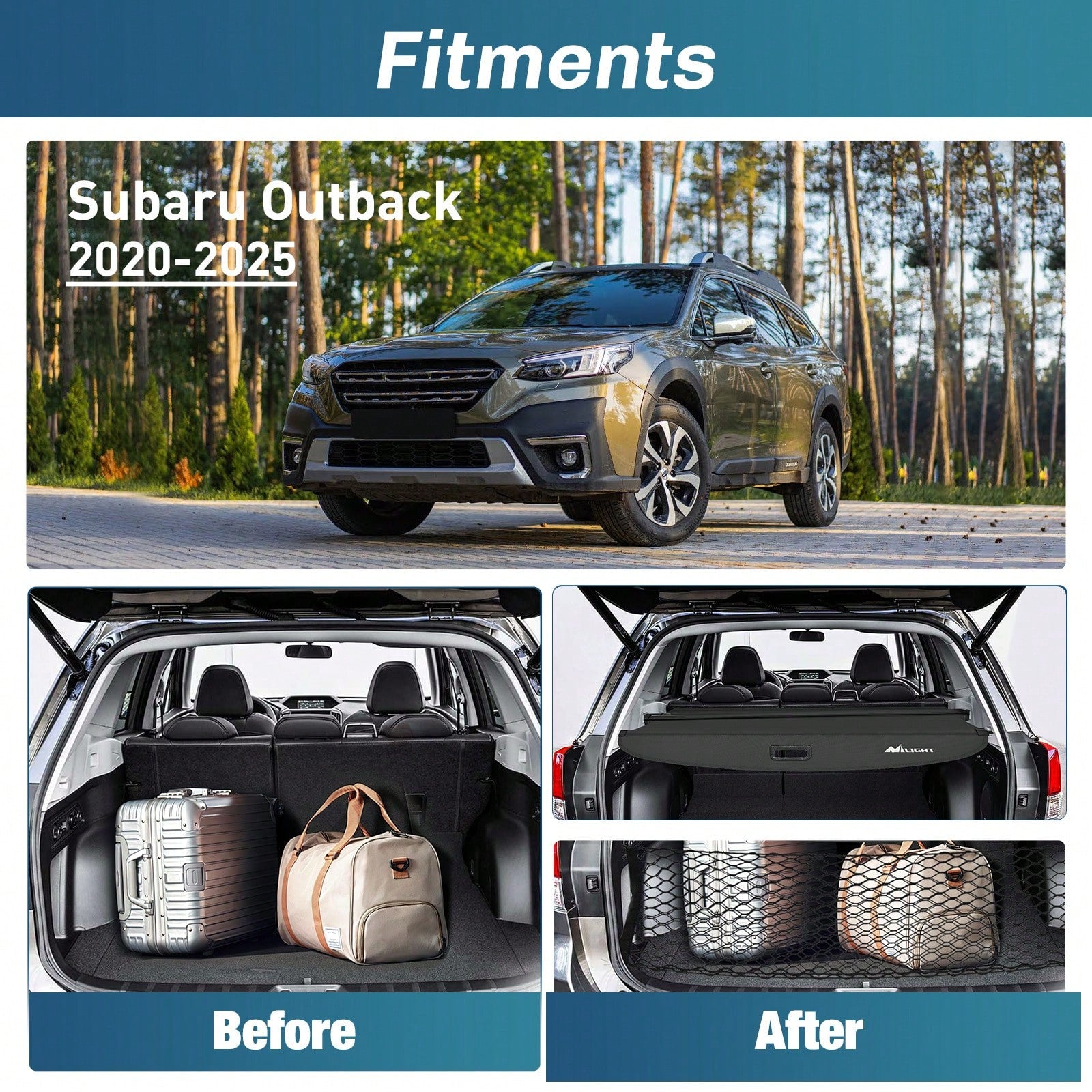 Nilight Retractable Cargo Cover Compatible With Subaru Outback 2010-2024, Rear Trunk Privacy Security Shield With Cargo Storage Net, Custom Fit Luggage Cover