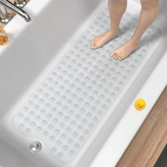 Non Slip Bath Mat For Tub 40x16 Inch Extra Long, Blue Clear Black Shower Mat With Strong Suction Cups And Quick Dry Drain Holes, Machine Washable Bathtub Mat For Bathroom Floor And Shower Base, Soft P