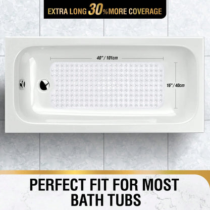 Non Slip Bath Mat For Tub 40x16 Inch Extra Long, Blue Clear Black Shower Mat With Strong Suction Cups And Quick Dry Drain Holes, Machine Washable Bathtub Mat For Bathroom Floor And Shower Base, Soft P