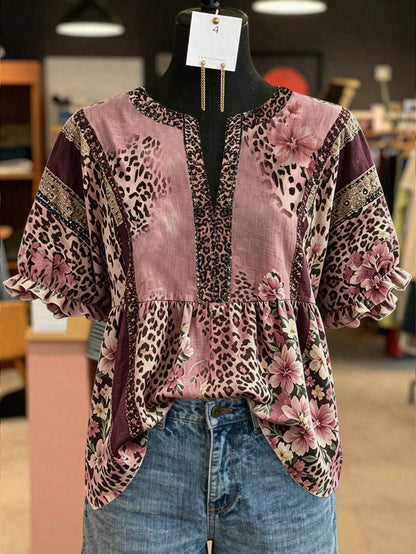 NostaNoir Women's Leopard & Floral Print Shirt, Summer