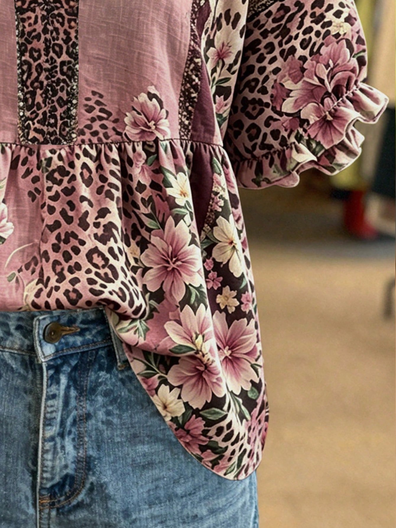 NostaNoir Women's Leopard & Floral Print Shirt, Summer