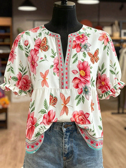 NostaNoir Women's Leopard & Floral Print Shirt, Summer
