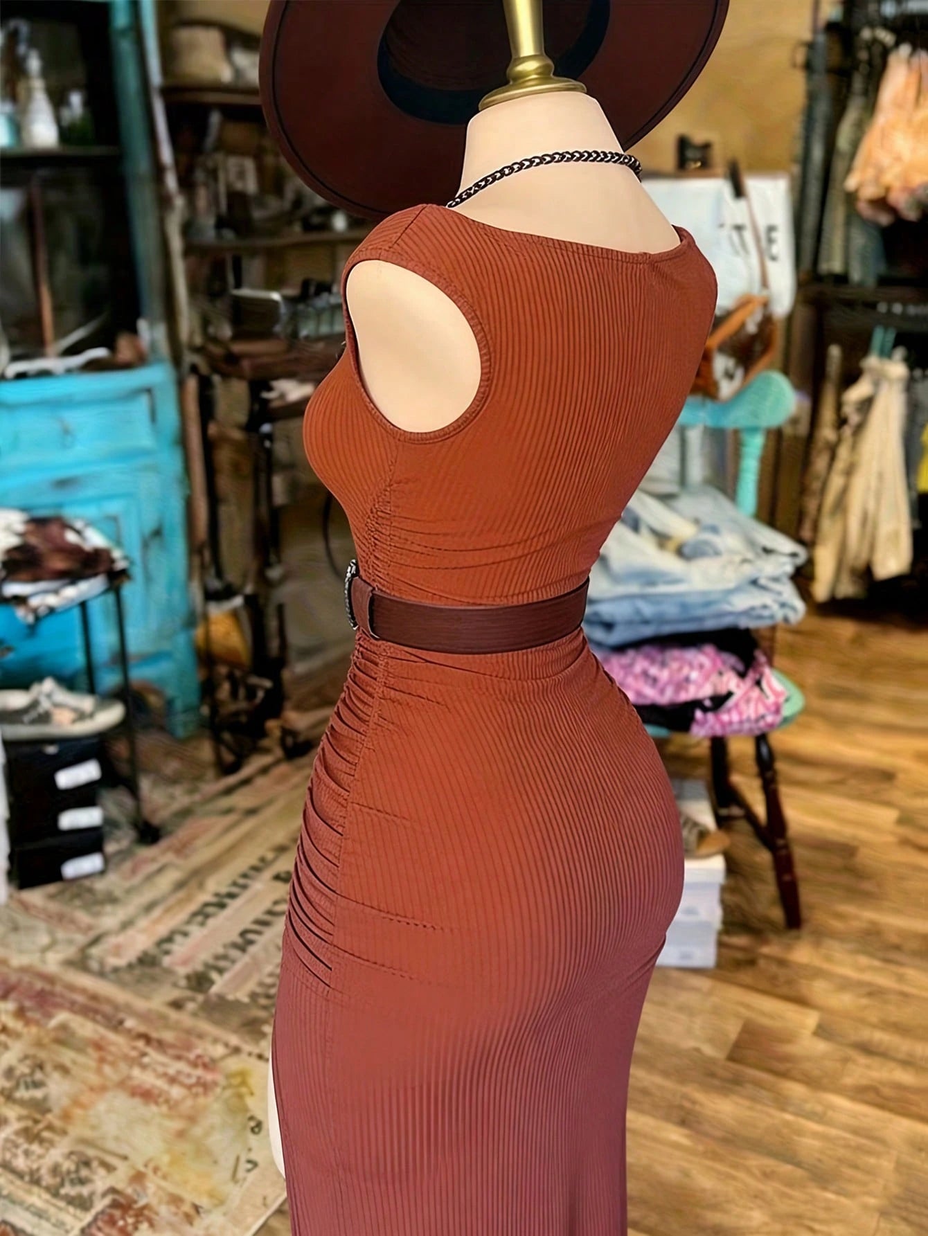 NostaNoir Women's Summer Sexy Vacation Minimalist Solid Color Boat Neck Ruched Fitted High Slit Hem Dress